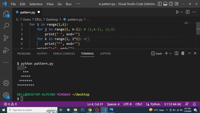 Diamond Pattern Program in Python | Star Pattern Program | Absolute For Beginners | Hindi | 2023