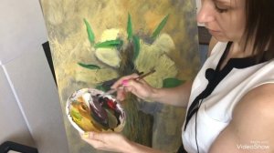 Мастер класс «Интерьерная картина в зелено-охристых тонах», фактурная живопись