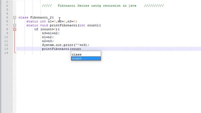 Fibonacci Series using recursion in java - Tutorial 1