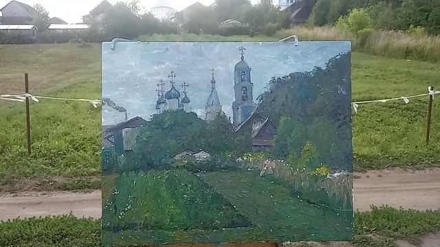 Картина маслом на холсте. Вид на Никитский монастырь в городе Переславль-Залесский. Пейзаж