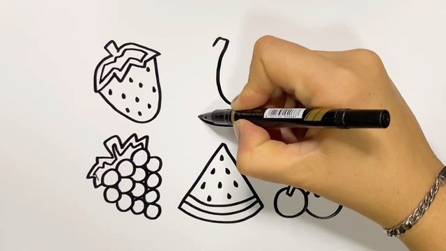 Easy drawing of fruits for kids, Легкое рисование фруктов для детей, Desenho de frutas para criança