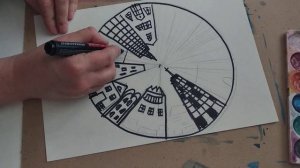 Рисуем композицию город в круге