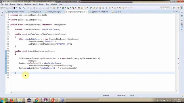 Spring - Inserting data using SimpleJdbcInsert and SqlParameterSource | Spring JDBC tutorial