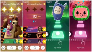 Masha And The Bear Vs Grizzy and the lemmings Vs Oddbods Vs CoComelon | Tiles Hop EDM Rush
