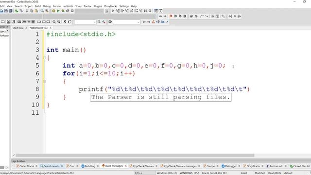 #8 C Programming Questions Practice : Print Table 2,3,4,5,6,7,8,9,10 Together in Single Console