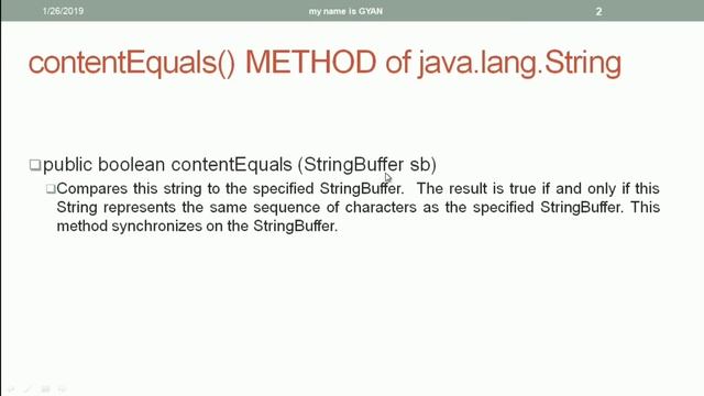 String API in Java | #49 | contentEquals() Method of the String Class in Java