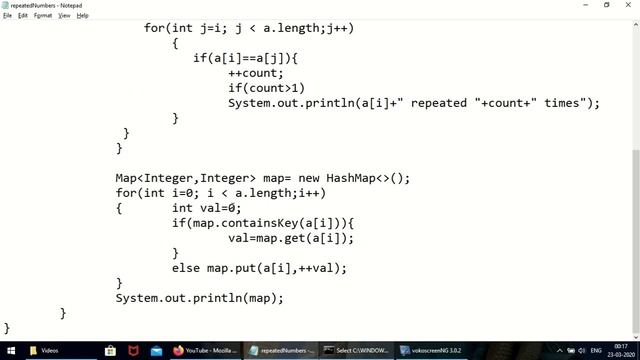 java array finding repeated numbers using hashmap