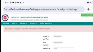 Kyc response decryption failed due to Invalid key used for decryption/Please try again later