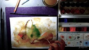 Акварель по мокрому - Натюрморт,Груши (Watercolor Paint)