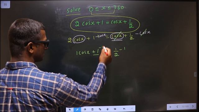 Trigonometric equations Solve 2cos(x)+1 =cos(x)+ 1/2 Where 0≤x≤360 смотреть онлайн