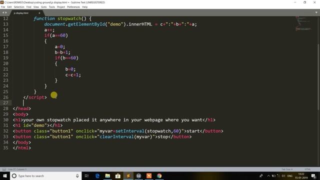 How to make STOPWATCH using HTML CSS and JAVASCRIPT