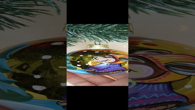 Арт. М9  Шар с ручной росписью 65 мм «Мышонок с колокольчиком»