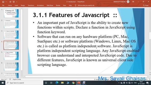 Features of JavaScript#12th science