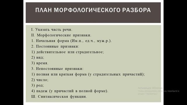 Морфологический разбор причастий
