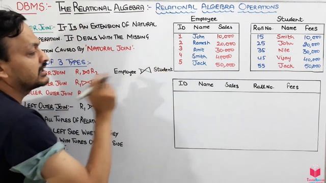 4.14- Left Outer Join Operation In Relational Algebra In DBMS | Relational Algebra  In DBMS