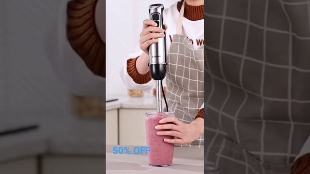 BioloMix 4 in 1 High Power 1200W Immersion Hand Stick Blender Mixer Includes Chopper and Smoothie