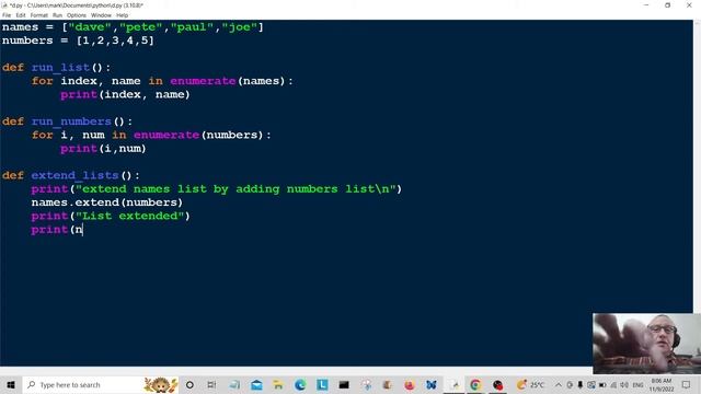 Python Programing - Enumerate & List Extend Examples - Beginners Tutorial