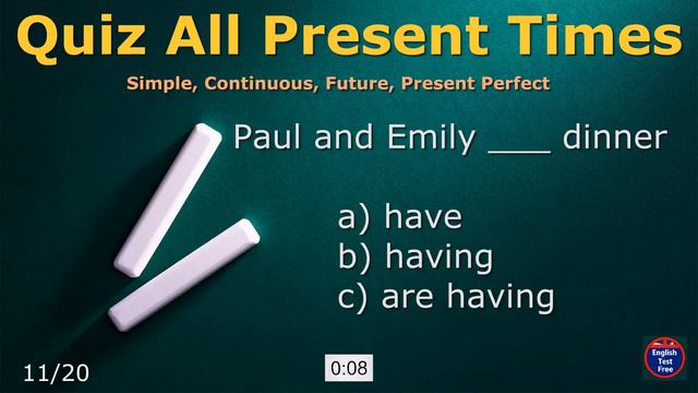 #quiz  All Present Tenses (mix 20) #english #grammar #present #simple #continues #perfect