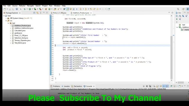 Addition and Product of Two Numbers in Java