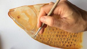 Темпера. Яичная эмульсия. Карп. Пишем на бумаге. Часть 5.