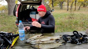 Подводная охота осенью на щуку в октябре с арбалетом сплавом