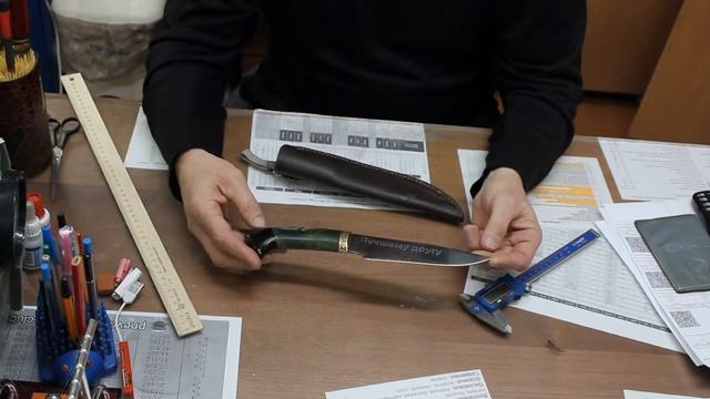 Обзор ножа из Х12МФ, рукоять сувель берёзы смотреть онлайн