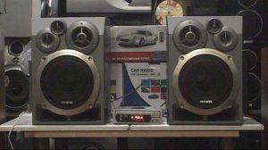 мини музыкальный центр с акустикой Aiwa c bluetooth .fm. mp3