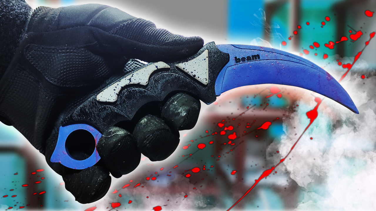 БОЕВОЙ Нож Керамбит КСГО Синий из ФАНЕРЫ  Реплика Karambit Knife - CSGO Blue Gem  Counter-Strike