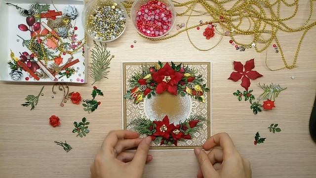 Новогодняя открытка своими руками. Скрапбукинг/ Scrapbooking Christmas Card with flowers and candle смотреть онлайн