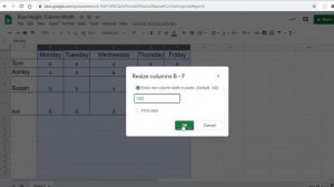 Resizing Rows and Columns in Google Sheets