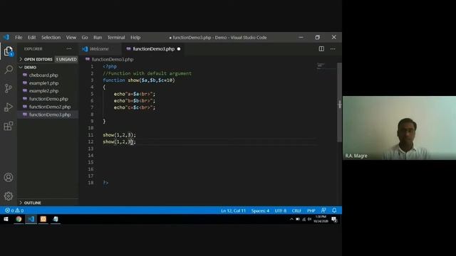 Function with default argument in php, in hindi.