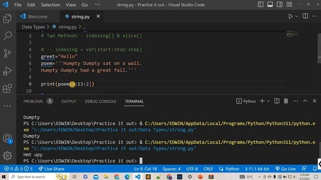 #20 Data Types in Python (Part 4) | String Slicing| Strings (Part 3)| Basics of Python in Hindi