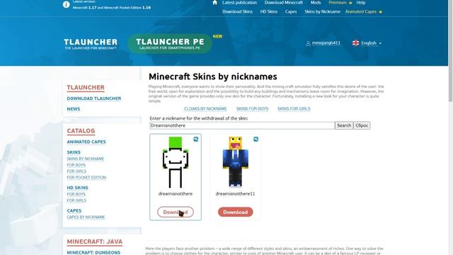 How to download DREAM skin in Minecraft Tlauncher.