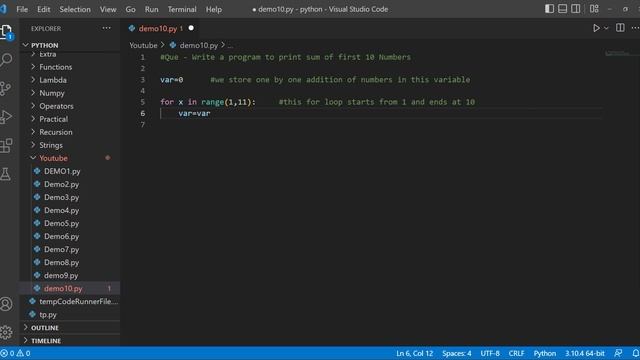 Python Code To Print Sum Of First Ten Numbers | Python For Beginner's | Python Tutorial's | Coding