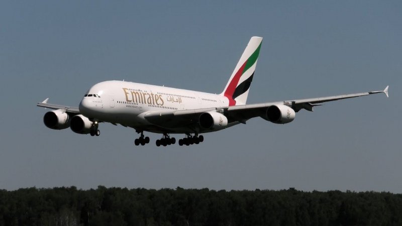 The largest: Airbus A380 from Dubai close up landing at Moscow, Emirates airlines. My #shorts