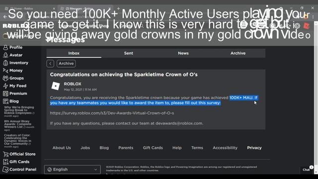 How to get SPARKLETIME CROWN OF O'S FOR FREE in ROBLOX! GET QUICK! смотреть онлайн