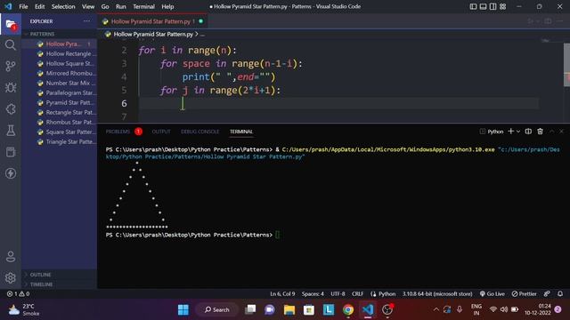 Hollow Triangle Star Pattern in Python | How to Print Hollow Triangle Star Pattern in Python ? #9