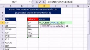 Excel Magic Trick 726: Count 1 For Each Item in List 1 That Is In List 2 No Double Count for Dups