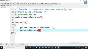 C Program to Reverse a sentence using recursion