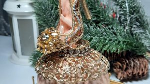 МК елочный шар. Туфелька золушки на шаре. Ёлочный шар своими руками.