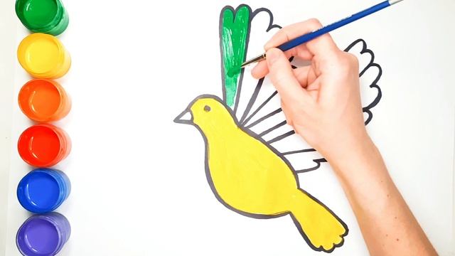 Рисунок и раскраска для детей. Как нарисовать Птицу. Учим цвета. смотреть онлайн
