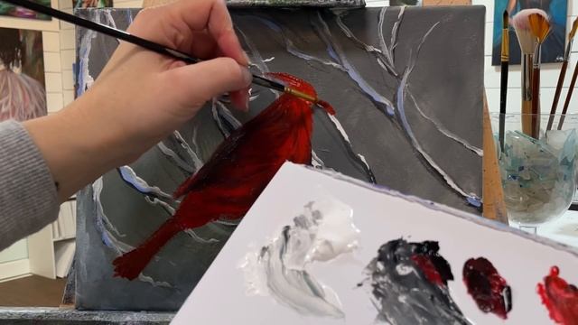 How To Paint A CARDINAL IN WINTER | acrylic painting tutorial- step by step смотреть онлайн