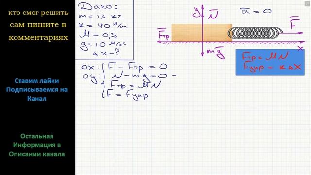 Физика Брусок массой 1,6 кг равномерно тянут по столу с помощью пружины жесткостью 40 Н/м. Каково смотреть онлайн