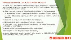 Difference between int , int16 , int32 and int64 in C# |C# Interview Questions