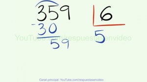 Divisiones de 1 cifra resueltas con resta y comprobación 359 entre 6