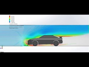 Анимация потока частиц. Nissan Skylne R34. FlowSimulation. Вид сбоку