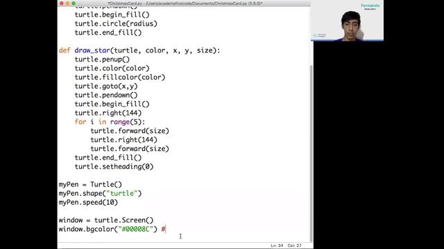PYTHON TURTLE CHRISTMAS CARD TUTORIAL | PYTHON TURTLE GRAPHICS CODING TUTORIAL FOR BEGINNERS