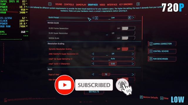 Testing Cyberpunk 2077 Graphic Settings on 8GB RAM Intel Iris Xe | 1080P/720P Low Medium High