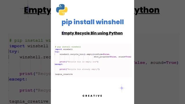 Empty Recycle Bin using Python   pip install winshell