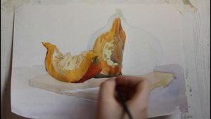 Рисуем акварелью. Натюрморт с тыквой